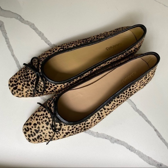 KAANAS Riga Square Toe Ballet Flat in Leopard Pony - Picture 2 of 7